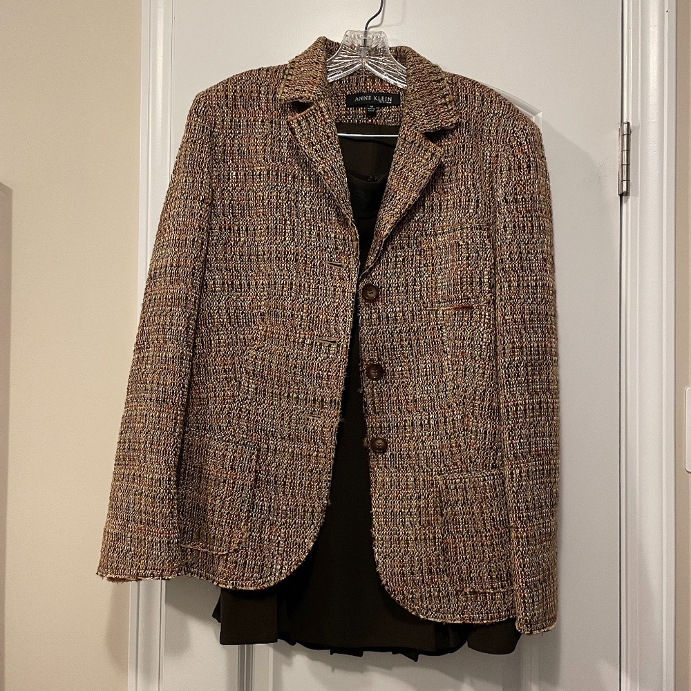 Anne Klein tweed suit jacket and brown skirt set - like new condition, size 14